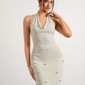 Glamine Robe en tricot sans manches avec nœud décoratif, style mode femme