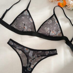 Ensemble de lingerie brassière et culotte en maille imprimée de fleurs