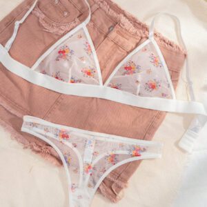 Ensemble de lingerie brassière et culotte en maille imprimée de fleurs
