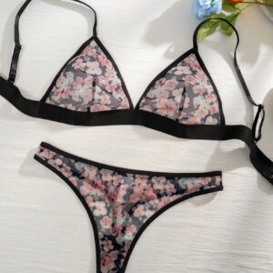Ensemble de lingerie brassière et culotte en maille imprimée de fleurs