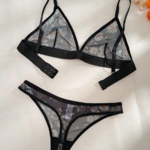 Ensemble de lingerie brassière et culotte en maille imprimée de fleurs