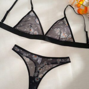 Ensemble de lingerie brassière et culotte en maille imprimée de fleurs
