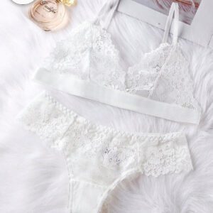 Aofeiqike Ensemble de lingerie en dentelle française de qualité comprenant un soutien-gorge et un slip sans armature, sans mousse, nouveau, fin et respirant, élastique, pour femmes