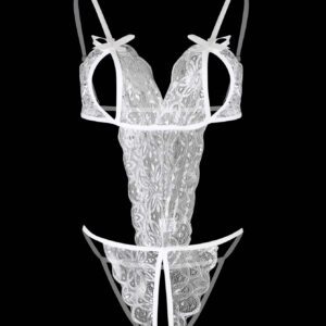 1 pièce Combinaison de dentelle avec trois points ouverte à l'entrejambe et au dos avec buste exposé et fonction de mise en forme du corps pour femmes