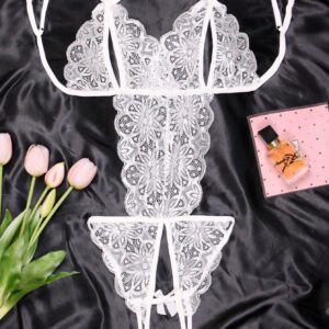 1 pièce Combinaison de dentelle avec trois points ouverte à l'entrejambe et au dos avec buste exposé et fonction de mise en forme du corps pour femmes