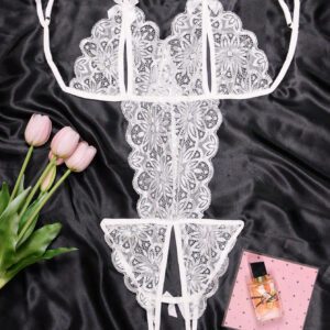 1 pièce Combinaison de dentelle avec trois points ouverte à l'entrejambe et au dos avec buste exposé et fonction de mise en forme du corps pour femmes