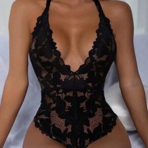 Ensemble de sous-vêtements sexy une pièce pour femmes, body sexy en dentelle à col en V