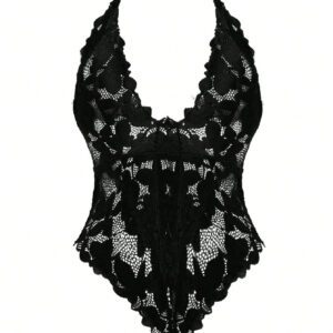 Ensemble de sous-vêtements sexy une pièce pour femmes, body sexy en dentelle à col en V