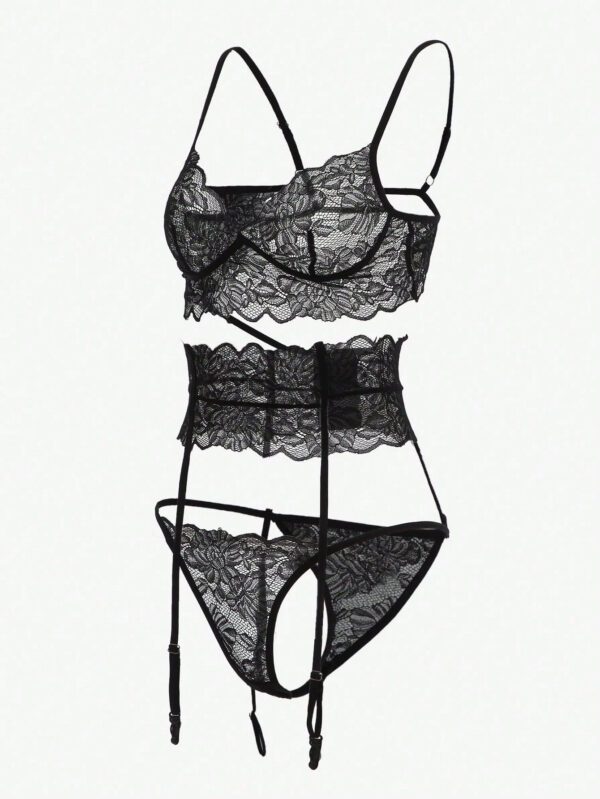 Classic Sexy 3 pièces Ensemble de lingerie en dentelle jarretière – Image 8