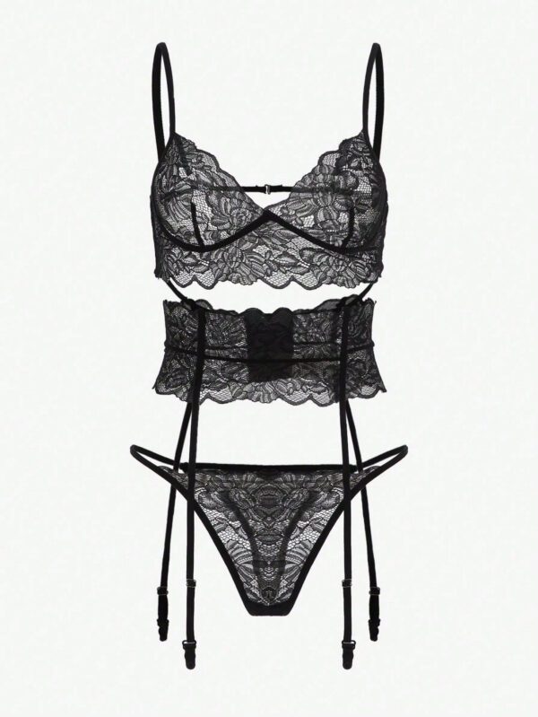 Classic Sexy 3 pièces Ensemble de lingerie en dentelle jarretière – Image 9