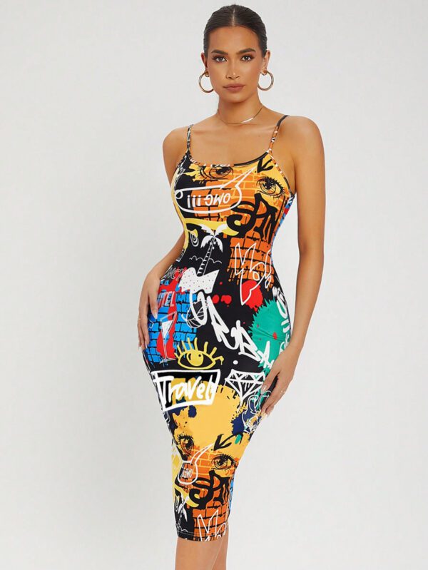 SHEIN SXY Robe moulante à imprimé dos-nu