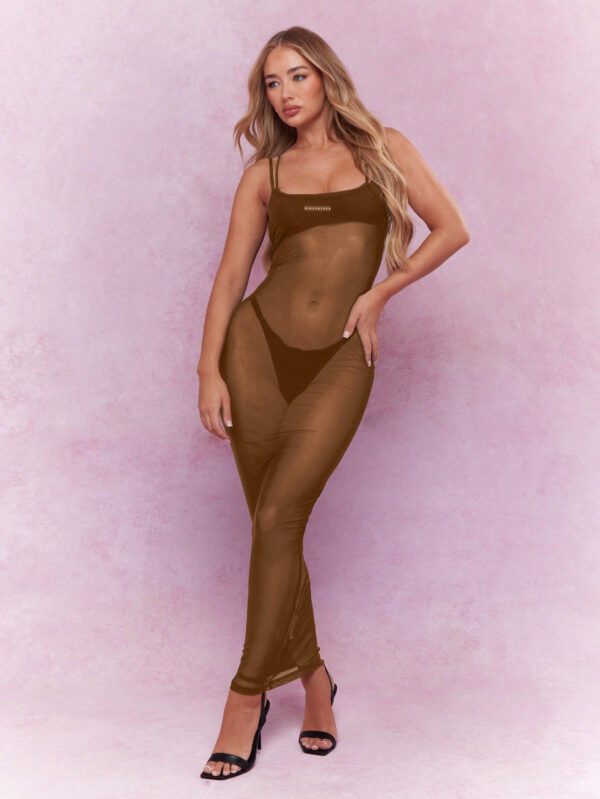 MISSGUIDED Robe longue cache-cœur en mesh transparent – Image 3