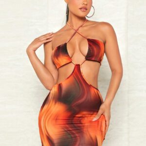SHEIN BAE Robe Moulante tie dye Croisé Dos-Nu À Nœud Ajouré Ras-Du-Cou