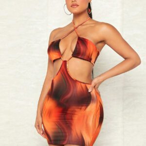 SHEIN BAE Robe Moulante tie dye Croisé Dos-Nu À Nœud Ajouré Ras-Du-Cou
