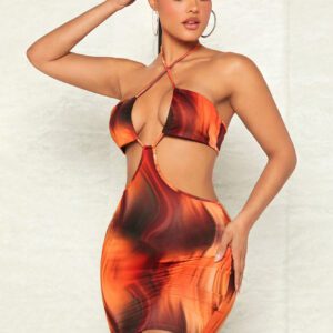 SHEIN BAE Robe Moulante tie dye Croisé Dos-Nu À Nœud Ajouré Ras-Du-Cou