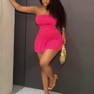 SHEIN Slayr Robe Sans Bretelles À Volants De Couleur Rouge Rose