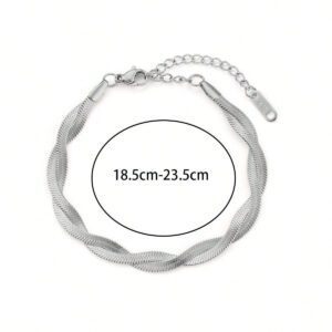 MONALLY 1 pièce Bracelet chaîne tressée en couleur or et argent plaqué or 18 carats en acier inoxydable. Accessoire de mode de luxe, cadeau parfait pour la Saint-Valentin pour la meilleure amie, style occidental