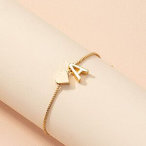 1 pièce Bracelet charm simple et avec symbole de cœur, bracelet à maillons avec 26 lettres de l'alphabet anglais de conception rétro, Saint-Valentin