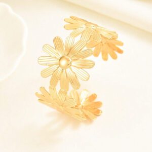 1 pièce Bracelet ouvert rétro simple avec pétale de fleur doré exagéré, convient pour un port quotidien pour femmes