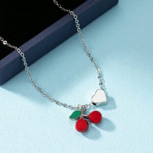 1 pièce Bracelet de port quotidien pour femme de forme de cœur de cerise rouge élégante, Saint-Valentin