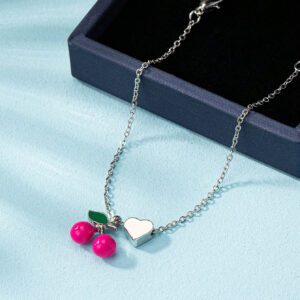 1 pièce Bracelet de port quotidien pour femme de forme de cœur de cerise rouge élégante, Saint-Valentin