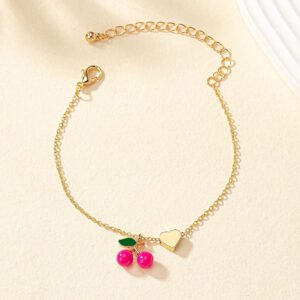 1 pièce Bracelet de port quotidien pour femme de forme de cœur de cerise rouge élégante, Saint-Valentin