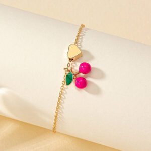 1 pièce Bracelet de port quotidien pour femme de forme de cœur de cerise rouge élégante, Saint-Valentin