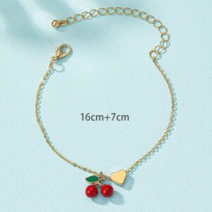 1 pièce Bracelet de port quotidien pour femme de forme de cœur de cerise rouge élégante, Saint-Valentin