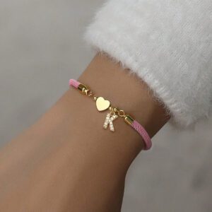 1 pièce Branché Paver Cubique A-Z Lettre Initiale Cœur Corde Réglable Bracelet Femme