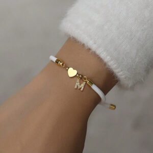 1 pièce Branché Paver Cubique A-Z Lettre Initiale Cœur Corde Réglable Bracelet Femme
