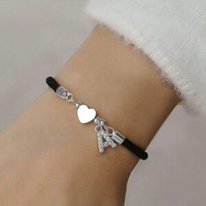 1 pièce Branché Paver Cubique A-Z Lettre Initiale Cœur Corde Réglable Bracelet Femme