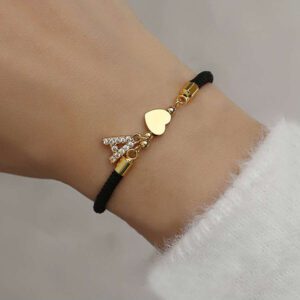 1 pièce Branché Paver Cubique A-Z Lettre Initiale Cœur Corde Réglable Bracelet Femme