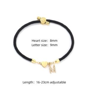 1 pièce Branché Paver Cubique A-Z Lettre Initiale Cœur Corde Réglable Bracelet Femme