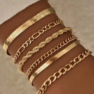 6 pièces/Ensemble de bracelets de cheville en chaîne dorée, ensemble de bracelets minimalistes et polyvalents réglables, détachables et libres à assortir, convient pour les voyages, les banquets, les fêtes et autres occasions