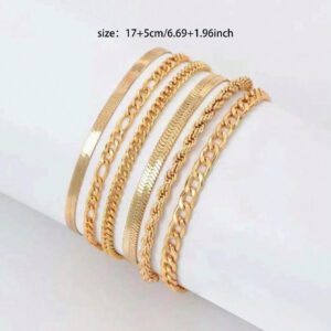 6 pièces/Ensemble de bracelets de cheville en chaîne dorée, ensemble de bracelets minimalistes et polyvalents réglables, détachables et libres à assortir, convient pour les voyages, les banquets, les fêtes et autres occasions