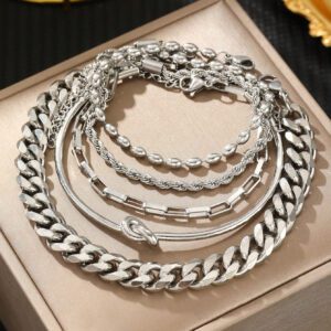 Aomogo Ensemble de 5 Bracelets chaîne pour femme en acier inoxydable plaqué or, pouvant être détachés et portés individuellement, élégants et haut de gamme, convenant comme cadeau pour elle