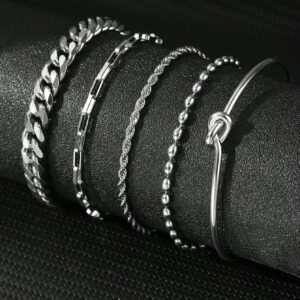 Aomogo Ensemble de 5 Bracelets chaîne pour femme en acier inoxydable plaqué or, pouvant être détachés et portés individuellement, élégants et haut de gamme, convenant comme cadeau pour elle