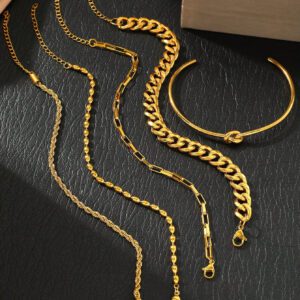 Aomogo Ensemble de 5 Bracelets chaîne pour femme en acier inoxydable plaqué or, pouvant être détachés et portés individuellement, élégants et haut de gamme, convenant comme cadeau pour elle