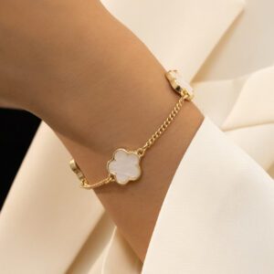 1 pièce Bracelet trèfle porte-bonheur vintage en métal pour femmes, cadeau de mariage Saint-Valentin