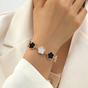 1 pièce Bracelet trèfle porte-bonheur vintage en métal pour femmes, cadeau de mariage Saint-Valentin
