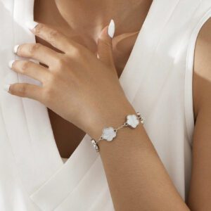 1 pièce Bracelet trèfle porte-bonheur vintage en métal pour femmes, cadeau de mariage Saint-Valentin