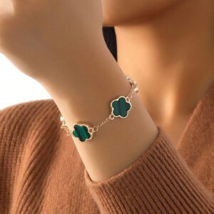 1 pièce Bracelet trèfle porte-bonheur vintage en métal pour femmes, cadeau de mariage Saint-Valentin