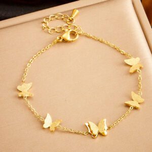 1 pièce Bracelet à chaîne avec pendentif papillon en acier inoxydable plaqué or
