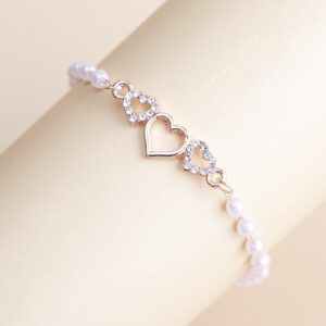 Bracelet décoré de strass en forme de cœur et de faux perles, cadeau pour la fête des mères et la Saint-Valentin