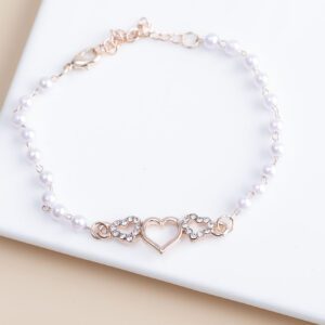 Bracelet décoré de strass en forme de cœur et de faux perles, cadeau pour la fête des mères et la Saint-Valentin