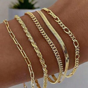5 pièces Nouveau ensemble de bracelets mode en alliage de zinc, résistant à l'eau et à la ternissure, avec chaînes torsadées, serpent et perles. Parfait pour le port quotidien des femmes, les tenues de fête et les cadeaux.