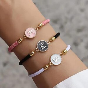 1 pièce Bracelet à lettres A-Z 26 initial noir classique à glissière, bijou à la mode de style simple et décontracté pour femmes