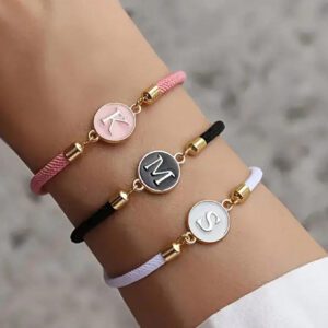 1 pièce Bracelet à lettres A-Z 26 initial noir classique à glissière, bijou à la mode de style simple et décontracté pour femmes