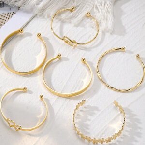 6 Pièces/set Bracelet Ouvert À Double cœur À Lettre De Fleur D'amour Pour Femmes, Port Quotidien Et Cadeau De Fête, Couleur D'or