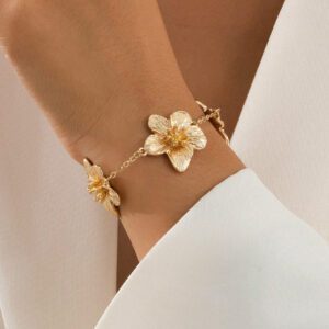 1 pièce Bracelet de dame stylisé avec un design exagéré de fleur en or, cadeau de mariage pour la Saint-Valentin